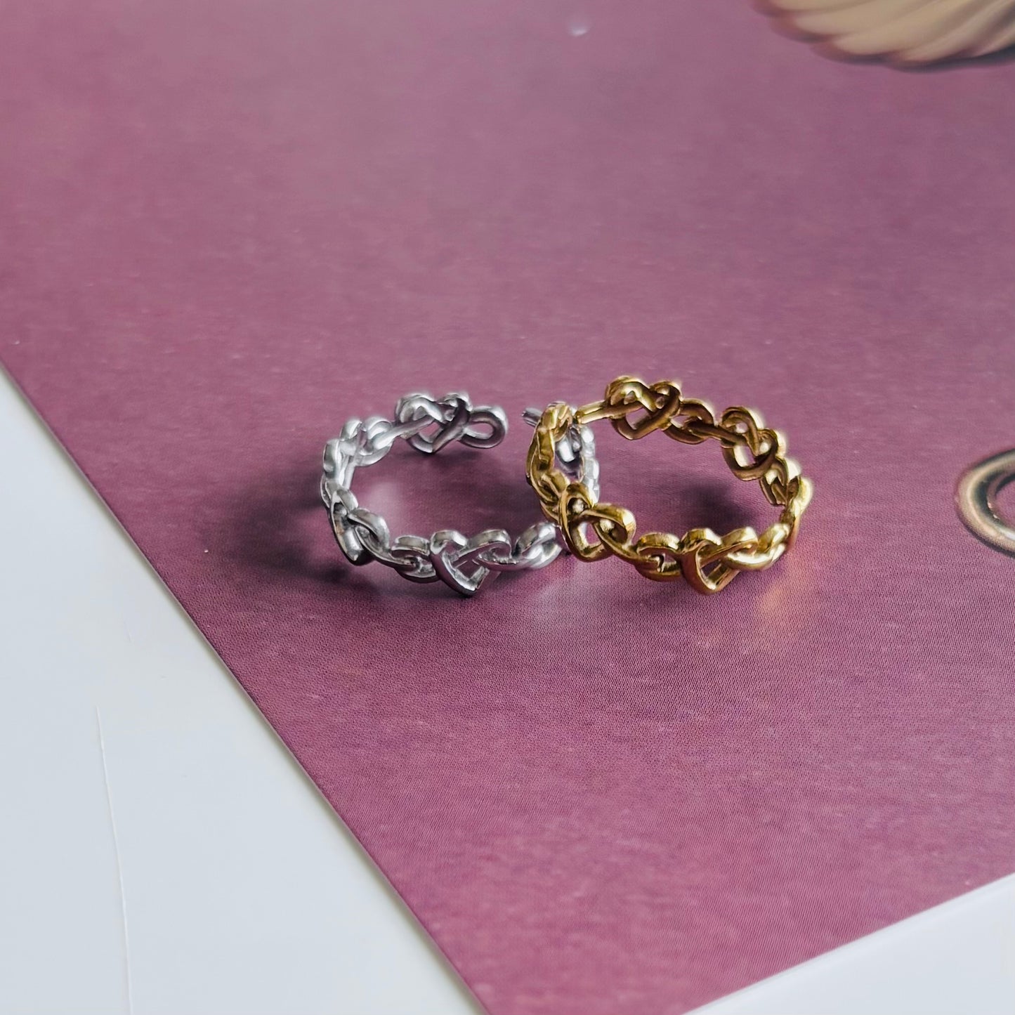 【ステンレス】ニュアンスハート ノットチェーンリング|サイズ調整可能