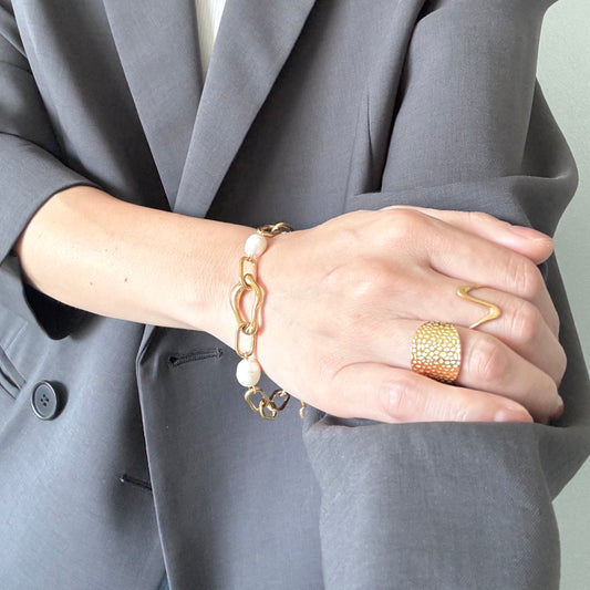 【ステンレス】バロックパール ニュアンスモチーフ チェーンブレスレット