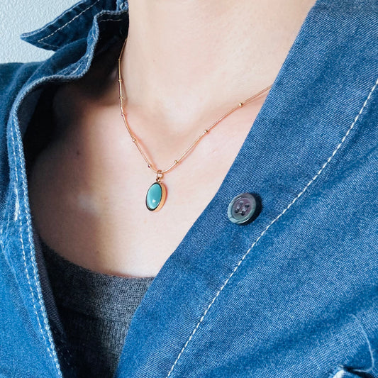 【ステンレス】オーバルキャッツアイ ドットチェーンネックレス