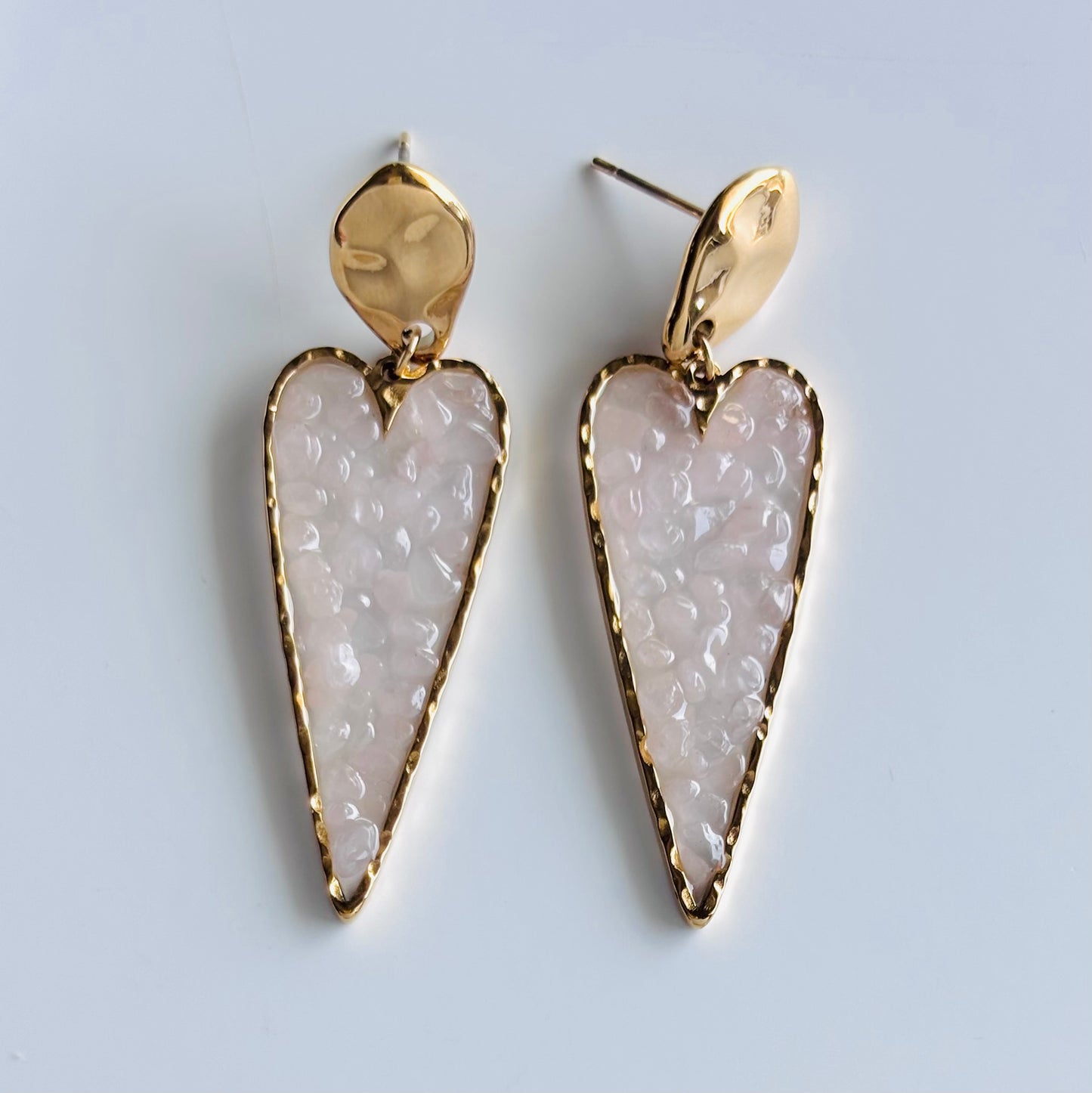 【ステンレス】ロングハートシェイプ ストーンピアス