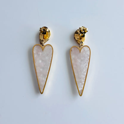 【ステンレス】ロングハートシェイプ ストーンピアス