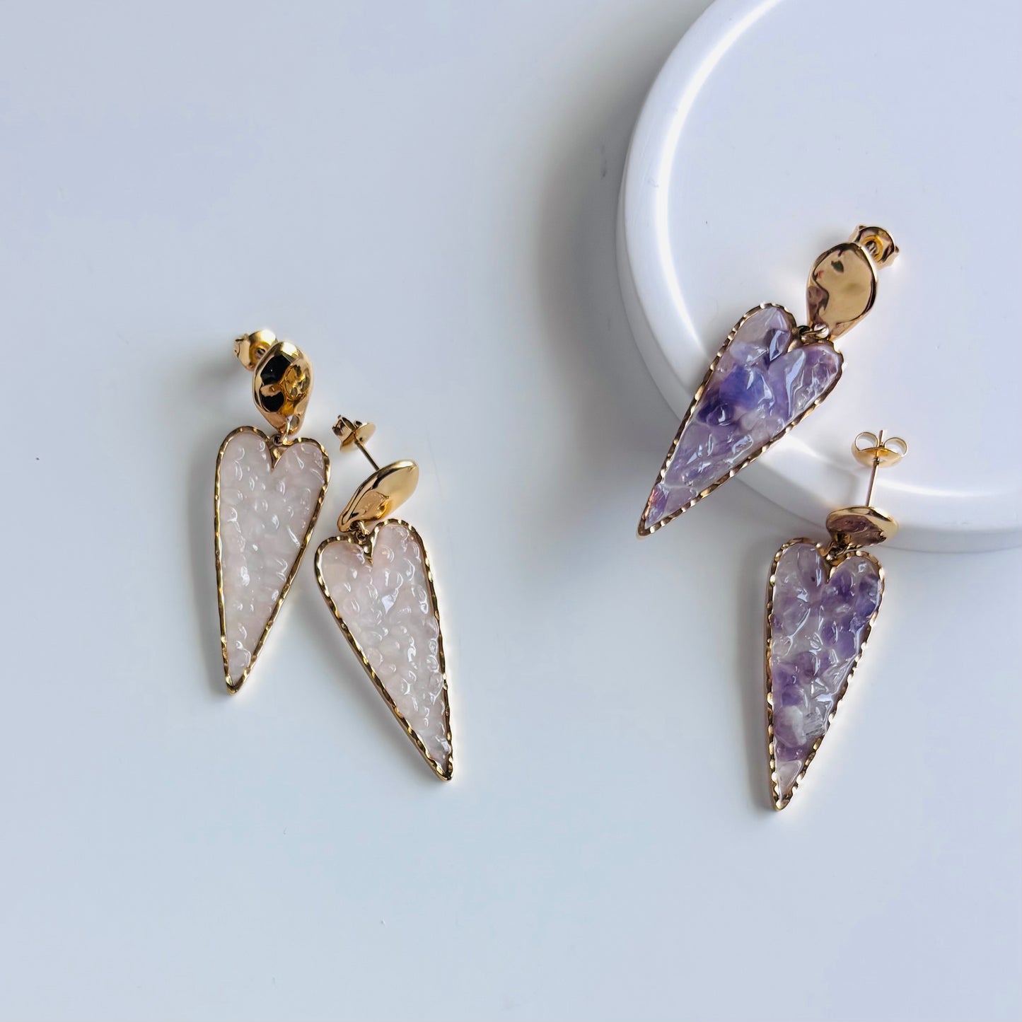 【ステンレス】ロングハートシェイプ ストーンピアス