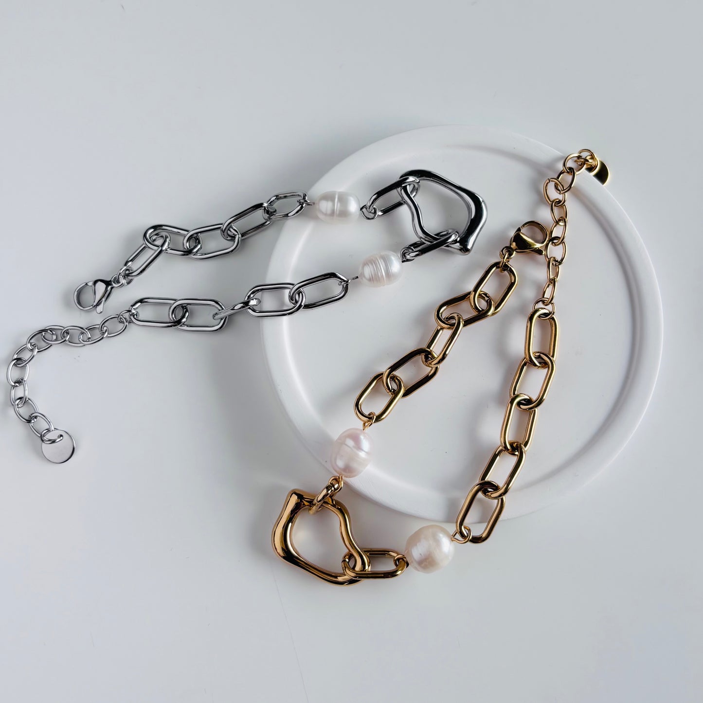 【ステンレス】バロックパール ニュアンスモチーフ チェーンブレスレット