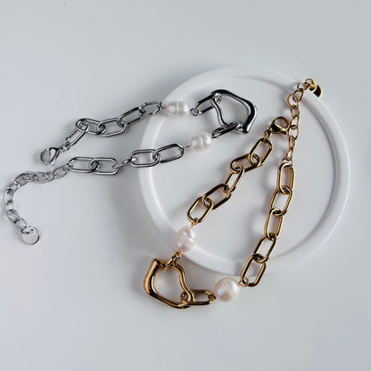 【ステンレス】バロックパール ニュアンスモチーフ チェーンブレスレット