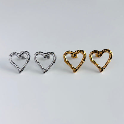 【ステンレス】テクスチャー オープンハートピアス