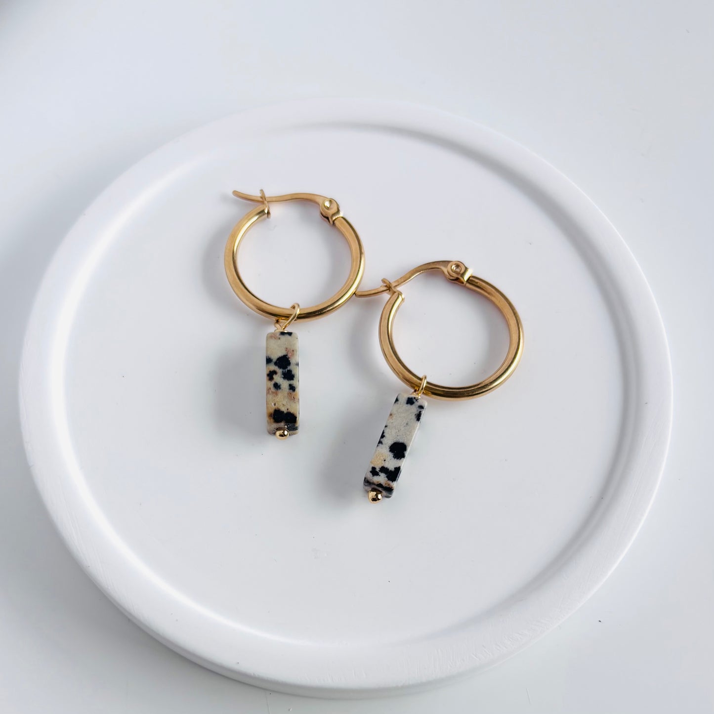 【ステンレス】ダルメシアンジャスパー フープピアス