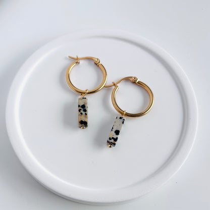 【ステンレス】ダルメシアンジャスパー フープピアス