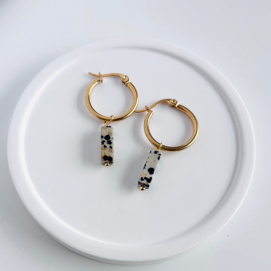 【ステンレス】ダルメシアンジャスパー フープピアス