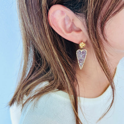 【ステンレス】ロングハートシェイプ ストーンピアス