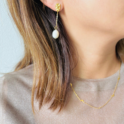 【ステンレス316L】淡水バロックパールチェーンロングピアス