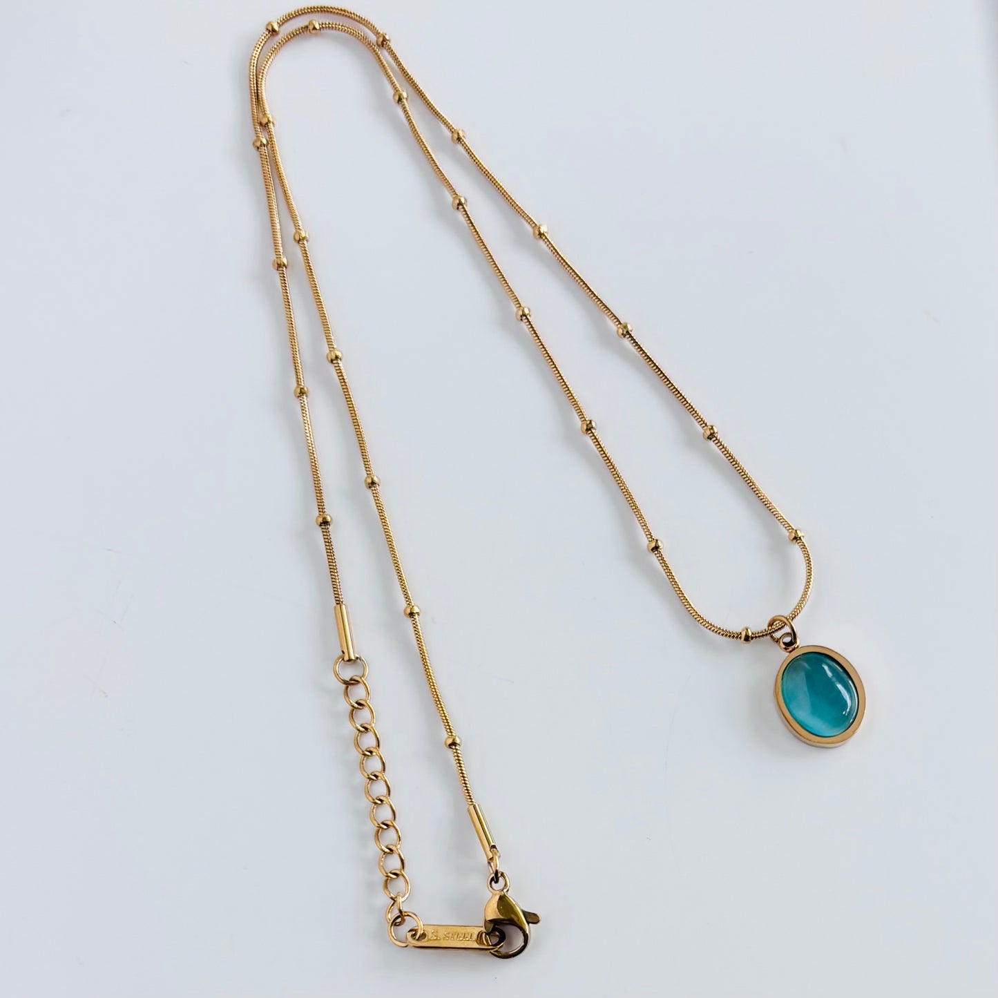 【ステンレス】オーバルキャッツアイ ドットチェーンネックレス