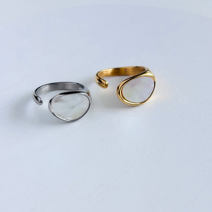 【ステンレス】オーバルシェルオープンリング｜サイズ調整可能