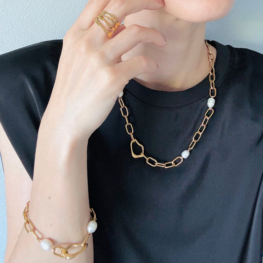 【ステンレス】バロックパール ニュアンスモチーフ チェーンネックレス