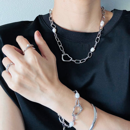 【ステンレス】バロックパール ニュアンスモチーフ チェーンネックレス