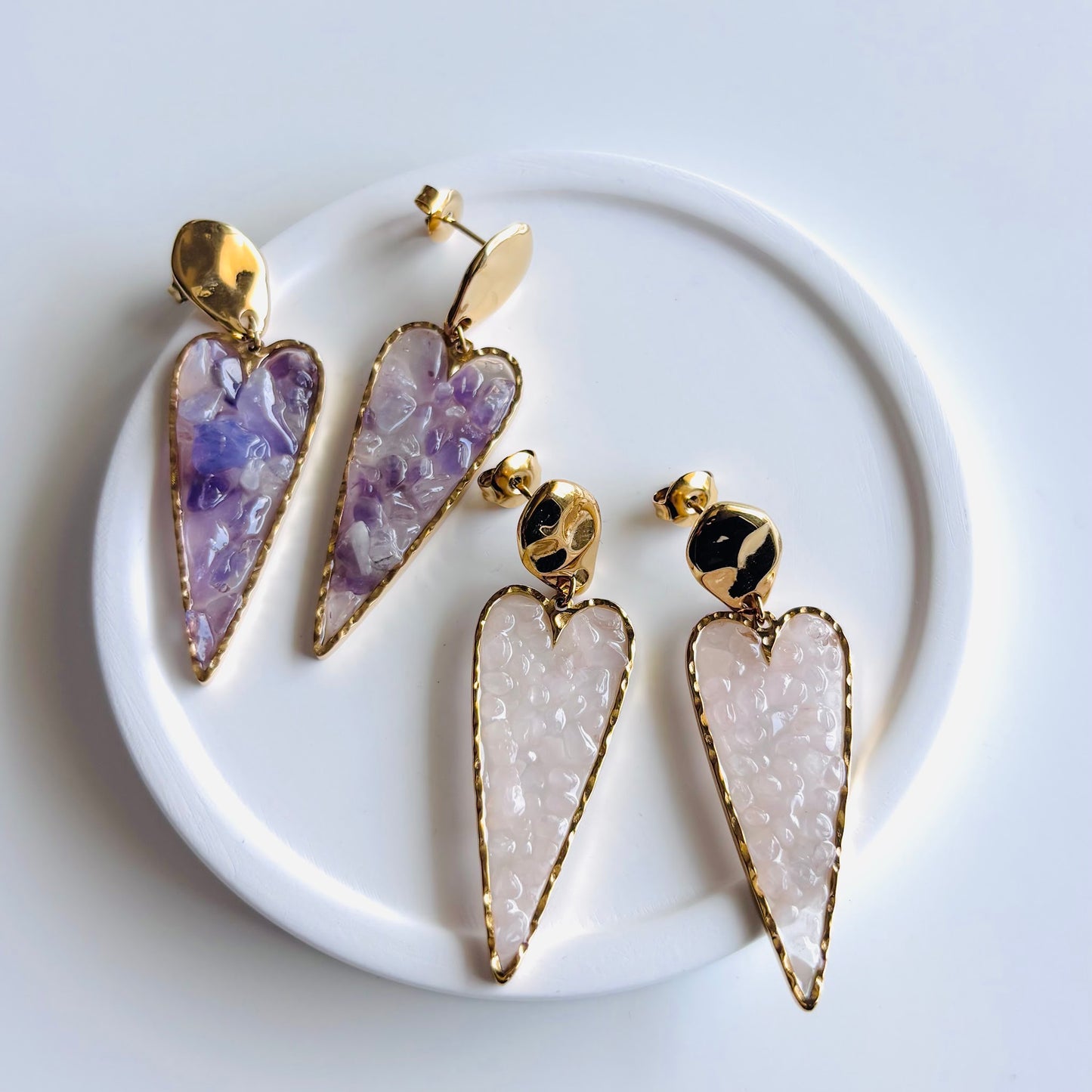 【ステンレス】ロングハートシェイプ ストーンピアス