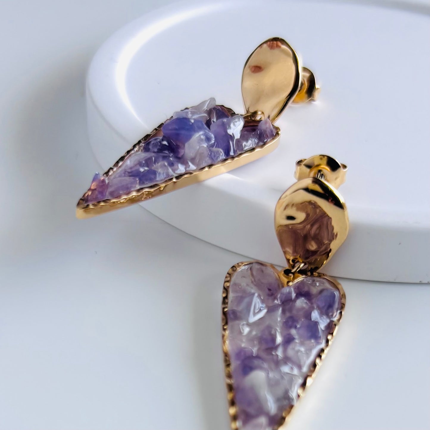 【ステンレス】ロングハートシェイプ ストーンピアス